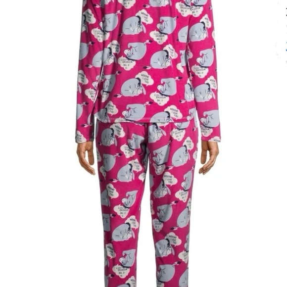 Disney Eeyore Fleece Pajama 2Pc Set Sleep Wear Womens Sz XS Pink Winnie The Pooh - Picture 2 of 6